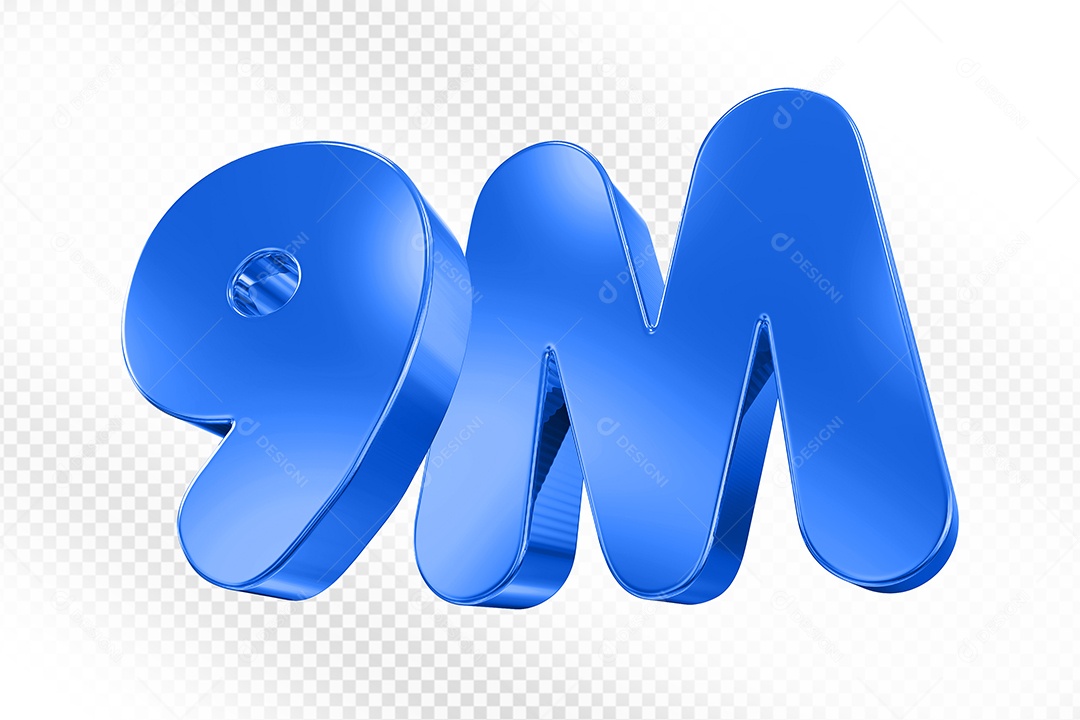 Elemento 3D Número Azul 9M Para Composição PSD