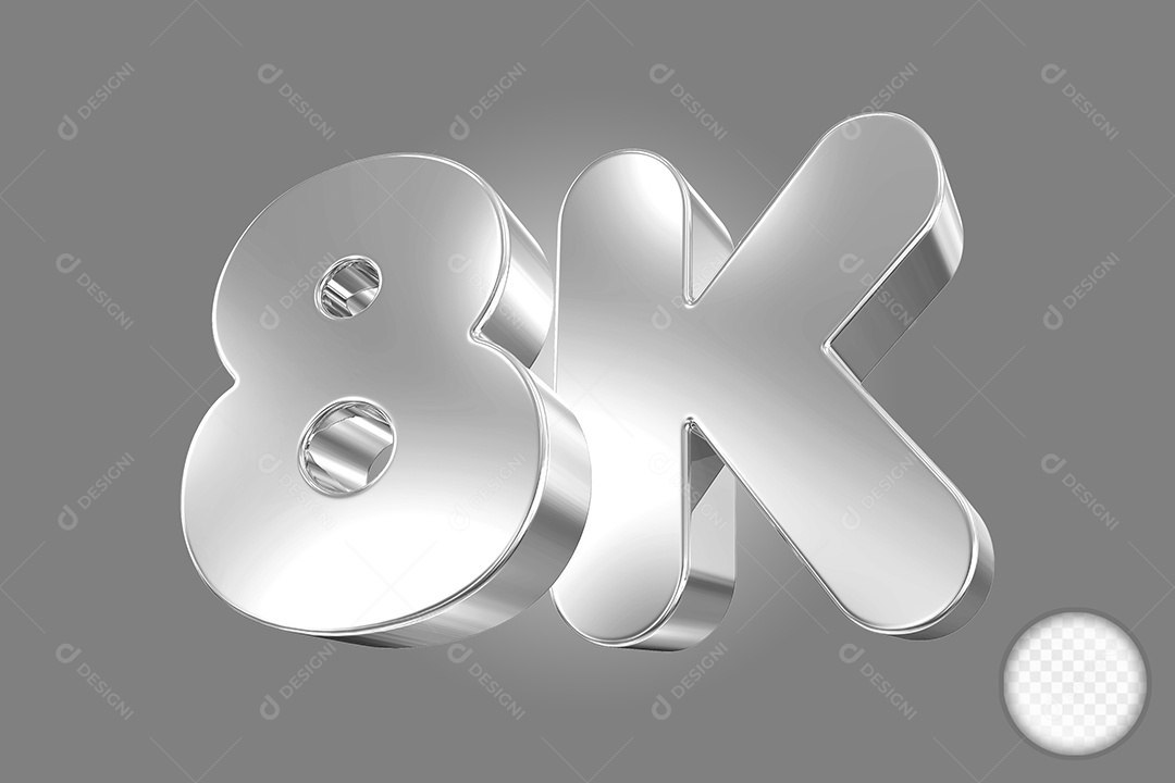 Elemento 3D Número Prata 8K Para Composição PSD
