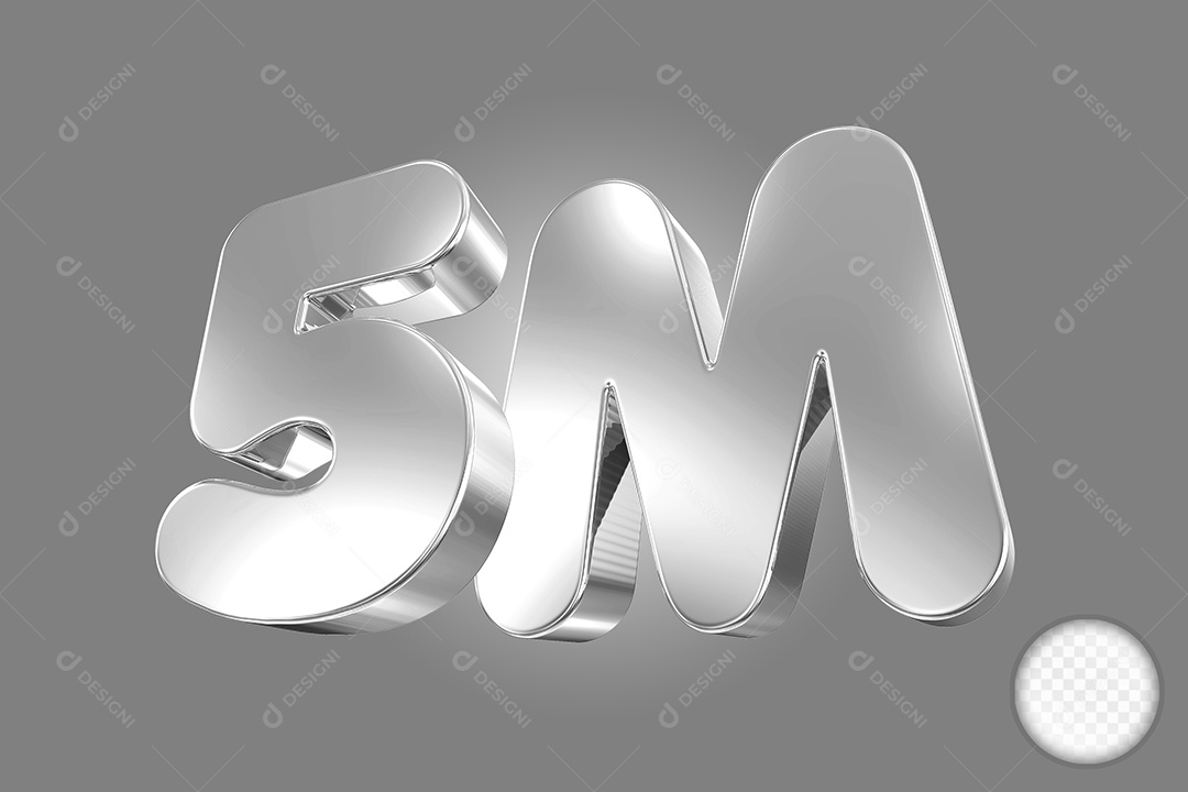 Elemento 3D Número Prata 5M Para Composição PSD