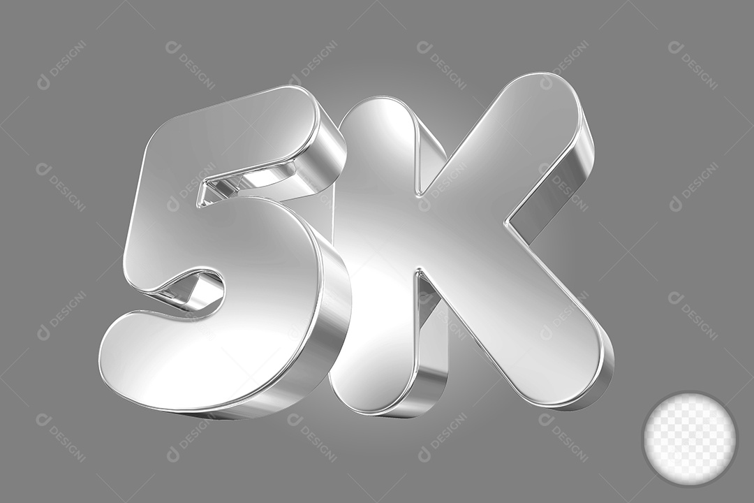 Elemento 3D Número Prata 5K Para Composição PSD