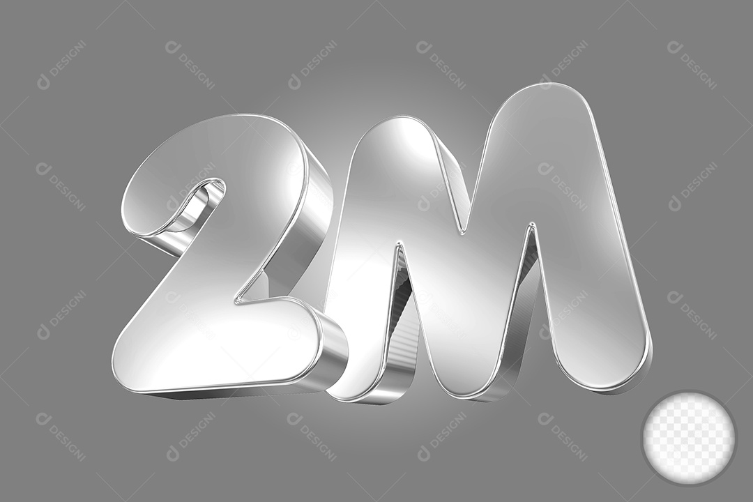 Elemento 3D Número Prata 2M Para Composição PSD