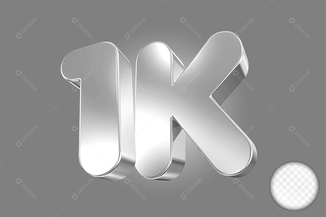 Elemento 3D Número Prata 1K Para Composição PSD