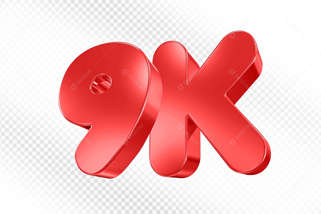 Elemento 3D Número Vermelho 9K Para Composição PSD