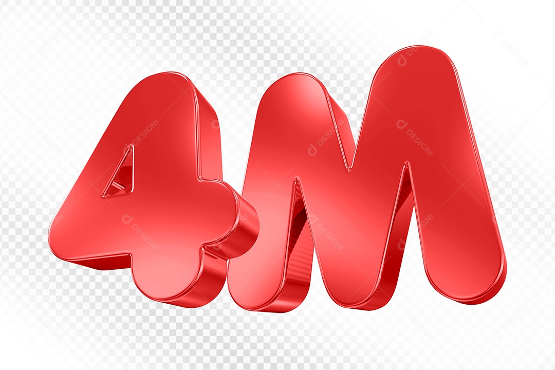 Elemento 3D Número Vermelho 4M Para Composição PSD