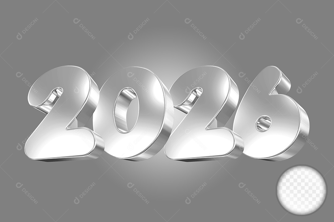 Numero 2026 Prata Elemento 3D Para Composição PSD