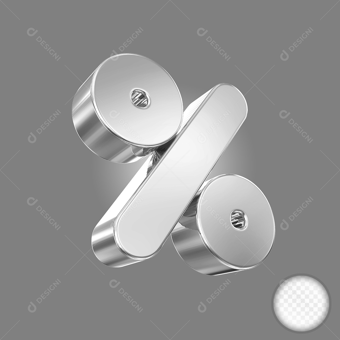 Simbolo de Desconto % Prata Elemento 3D para Composição PSD