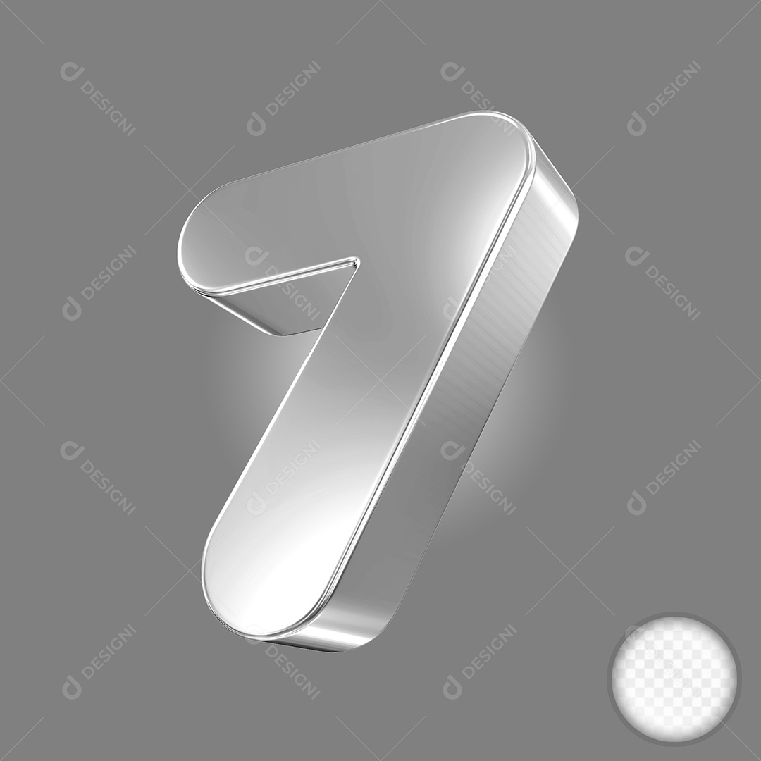 Elemento 3D Número 7 Prata Para Composição PSD