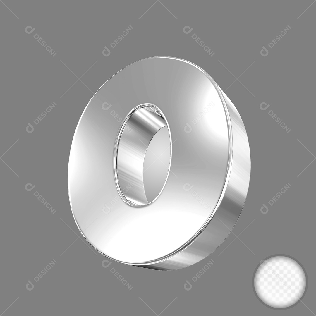 Elemento 3D Número 0 Prata Para Composição PSD