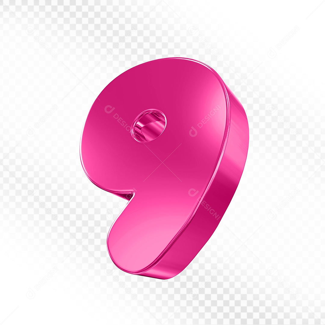 Elemento 3D Número 9 Rosa Para Composição PSD