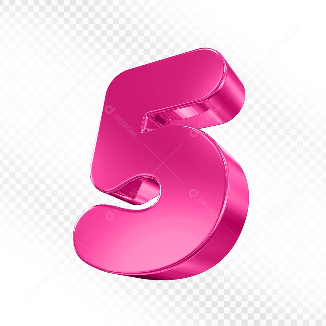Elemento 3D Número 5 Rosa Para Composição PSD