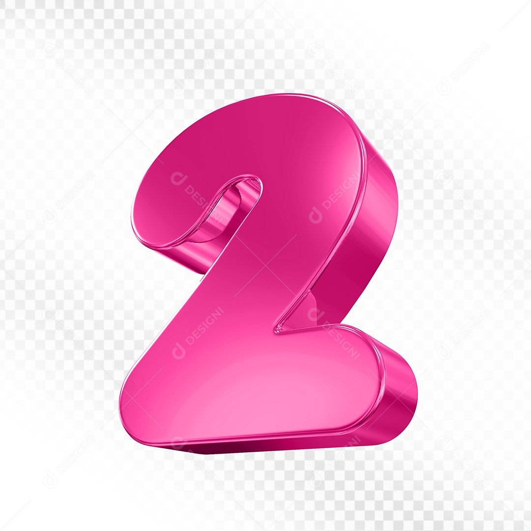 Elemento 3D Número 2 Rosa Para Composição PSD