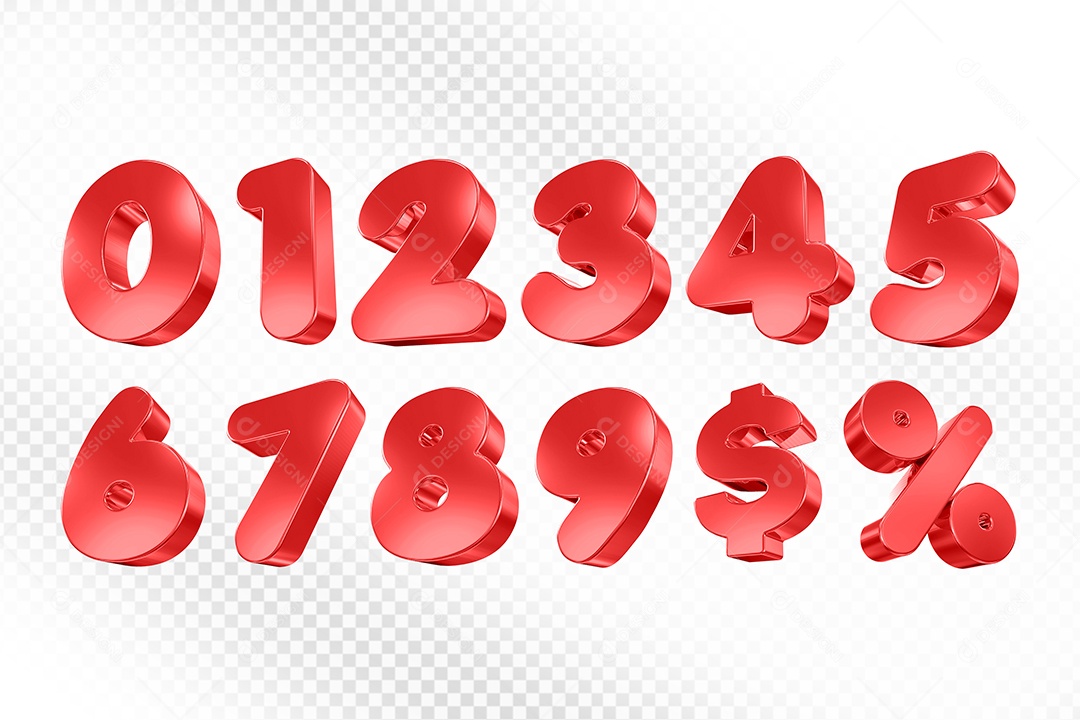 Conjunto de Números Vermelho Elemento 3D Para Composição PSD