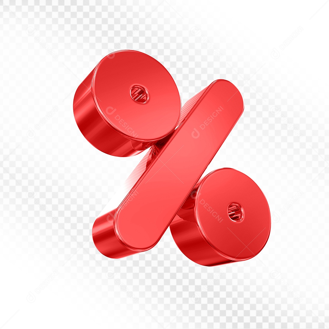 Simbolo de Desconto Vermelho Elemento 3D para Composição PSD