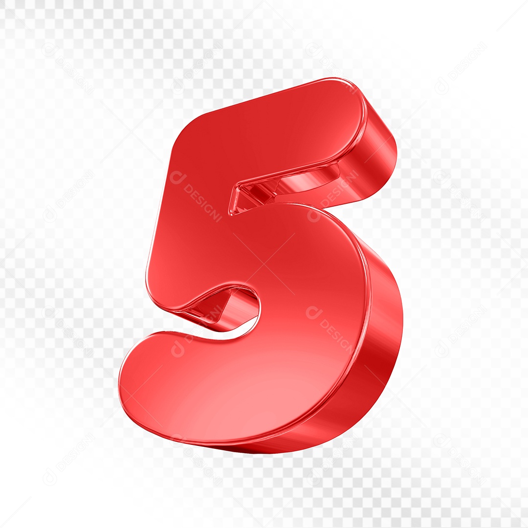 Elemento 3D Número 5 Vermelho Para Composição PSD