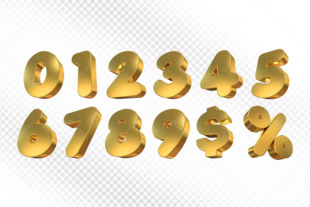 Conjunto de Números Dourados Elemento 3D Para Composição PSD