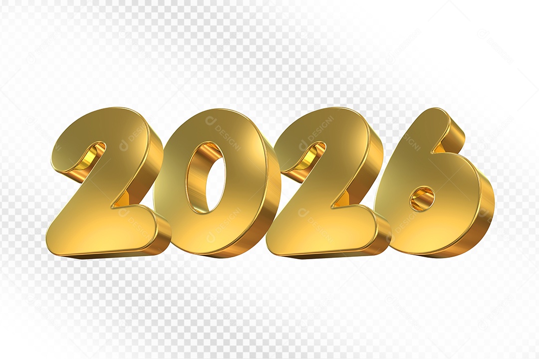Numero 2026 Dourado Elemento 3D Para Composição PSD