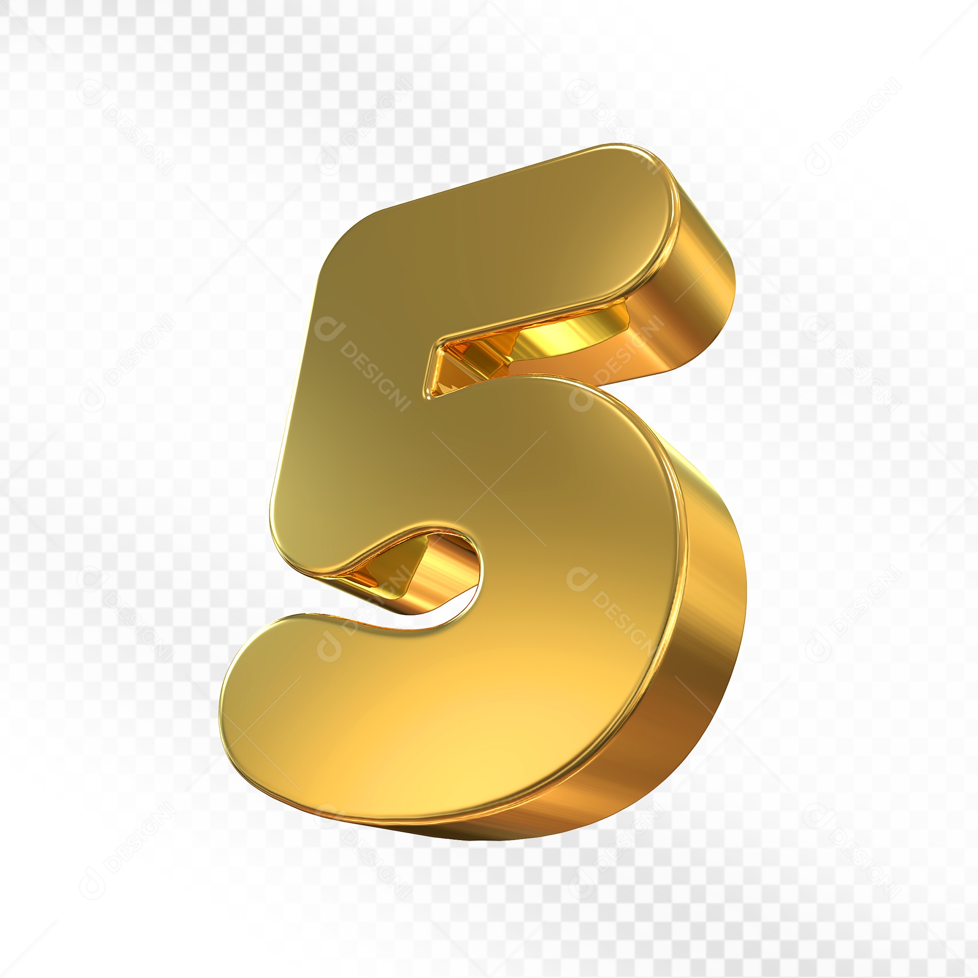 Elemento 3D Número 5 Dourado Para Composição PSD