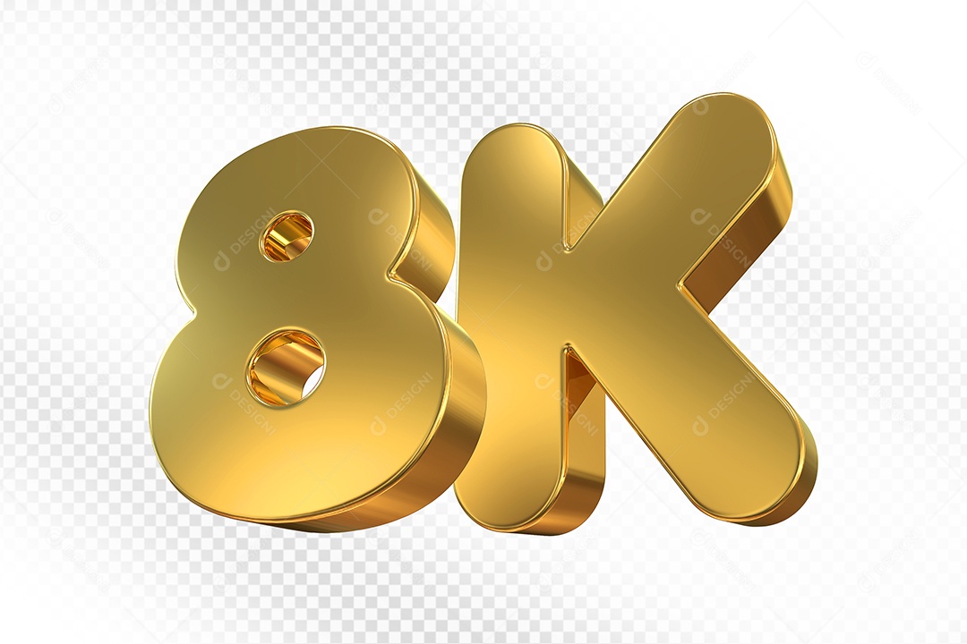 Elemento 3D Número Dourado 8K Para Composição PSD