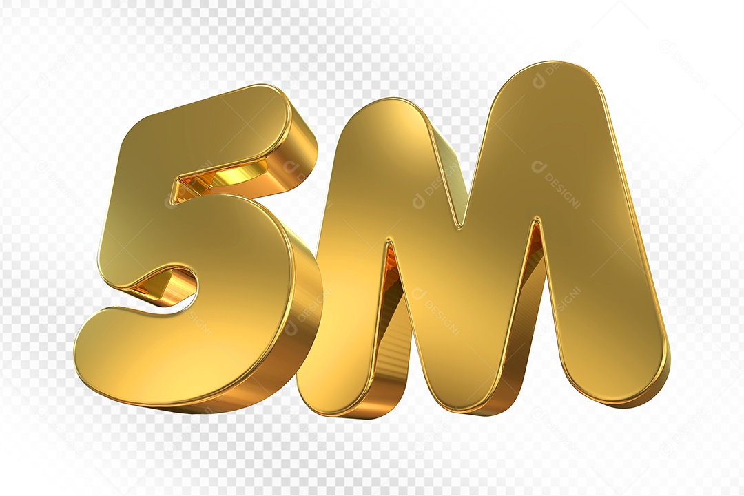 Elemento 3D Número Dourado 5M Para Composição PSD