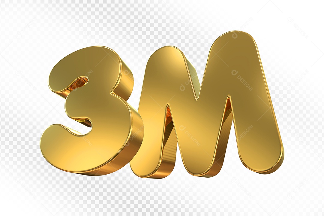 Elemento 3D Número Dourado 3M Para Composição PSD