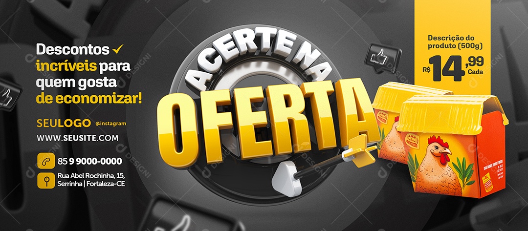 Banner Acerta Na Oferta Supermercado Descontos Incríveis Social Media PSD Editável