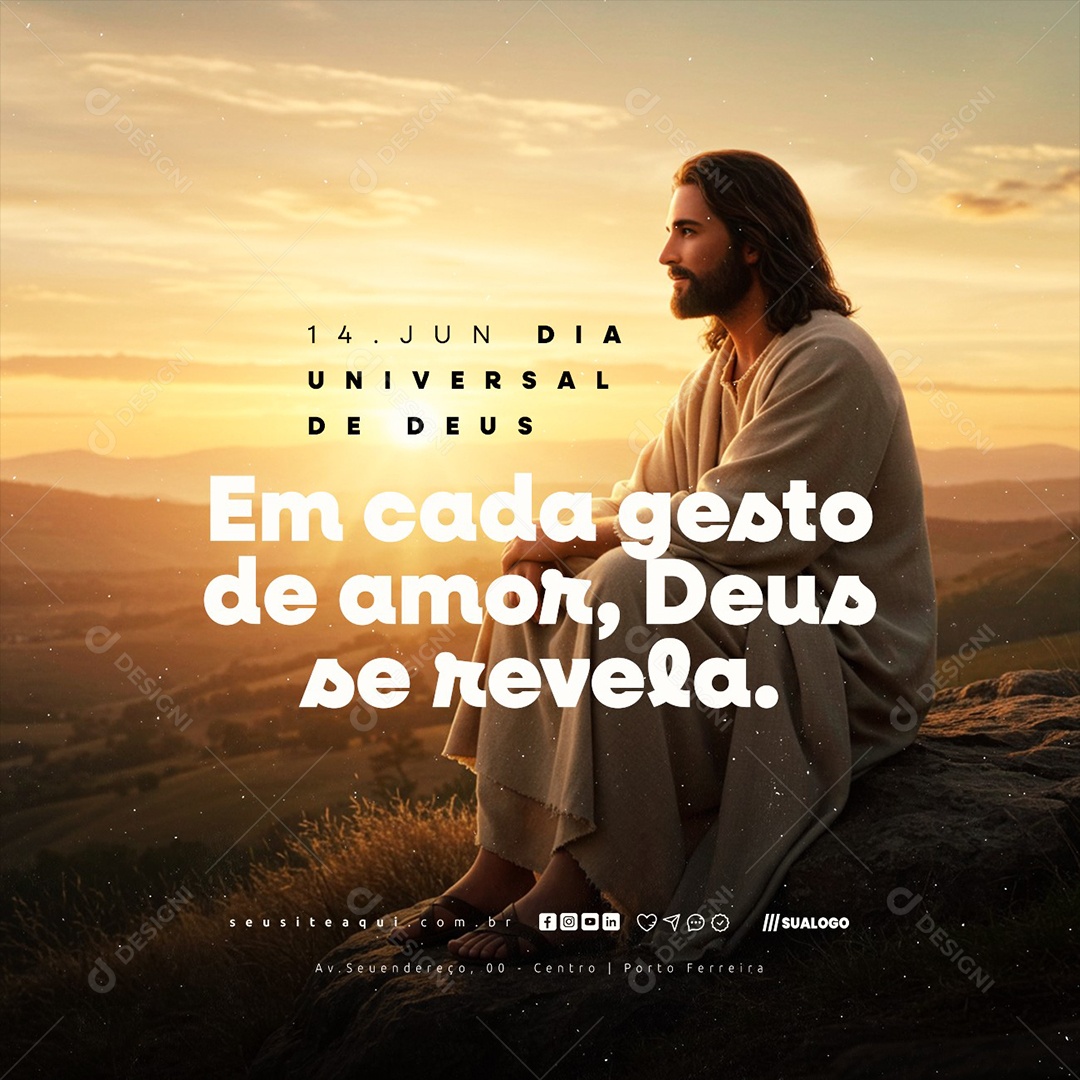 Dia Universal de Deus 14 de Junho Social Media PSD Editável