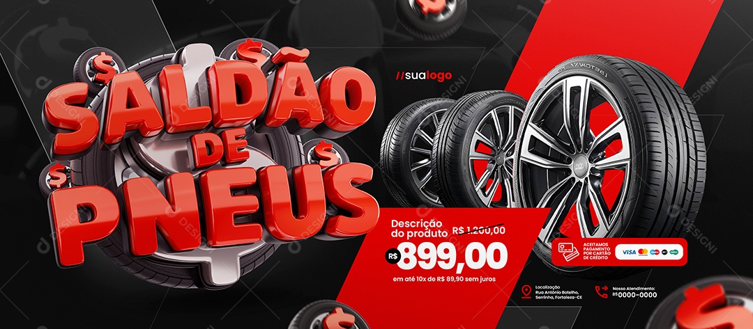 Banner Saldão De Pneus Loja de Pneus Social Media PSD Editável