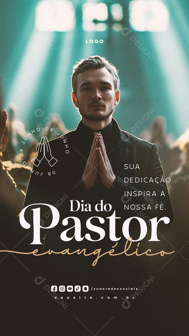 Story Dia do Pastor Evangélico 08 de Junho Social Media PSD Editável