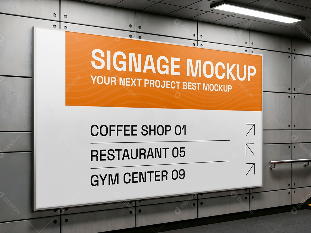 Placa Publicitária na Estação de Trem Mockup PSDEditável