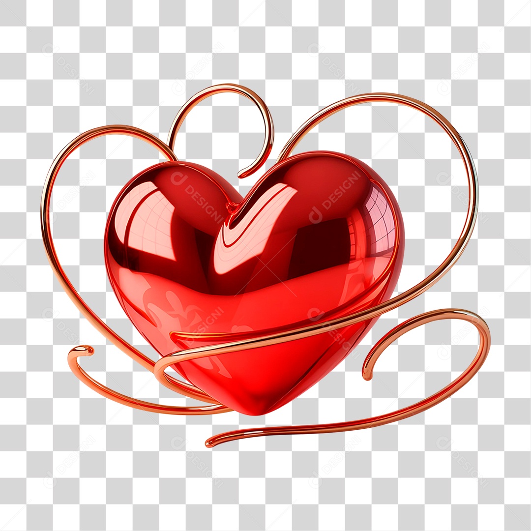 Coração Vermelho 3D PNG Transparente