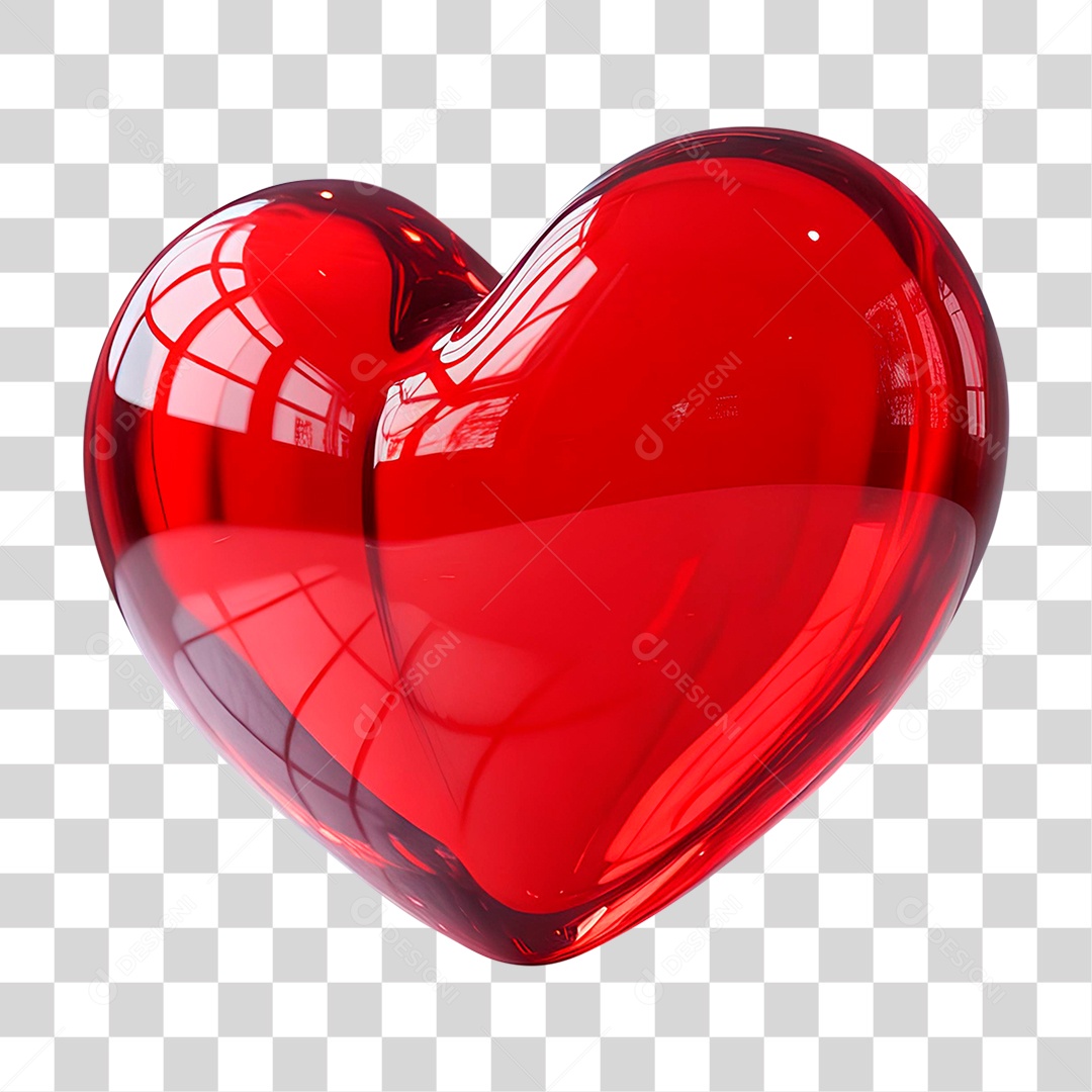 Coração Vermelho 3D PNG Transparente