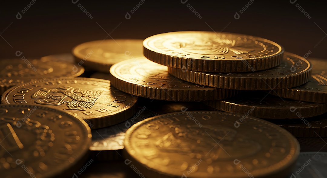 Moedas pilhadas em uma mesa