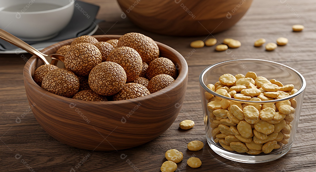 Brigadeiros em uma tigela mesa de madeira