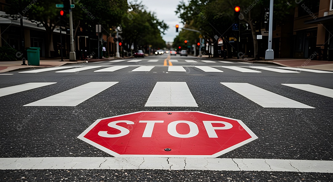 Imagem exibe uma placa de trânsito de PARE