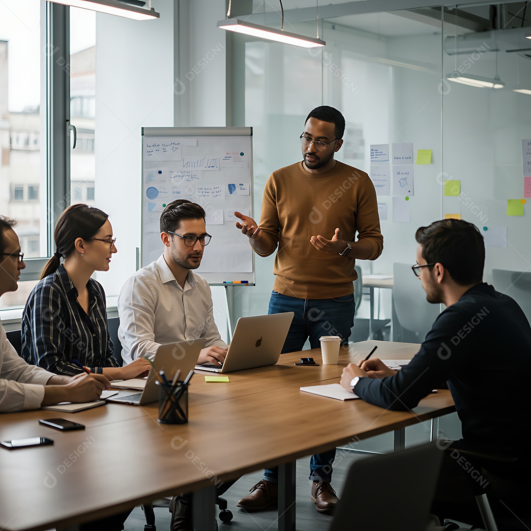 Reunião de empreendedores no escritório para discutir novo modelo de negócios