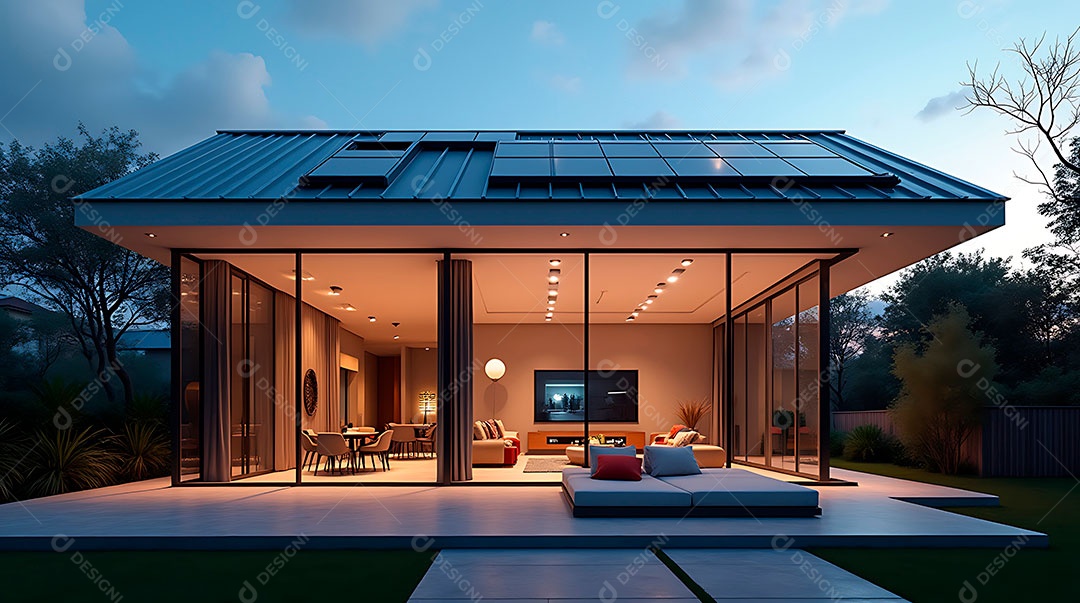 A imagem mostra uma sala de estar moderna e elegante.