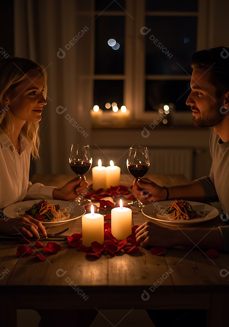 Um casal desfrutando de uma refeição em um ambiente íntimo e aconchegante