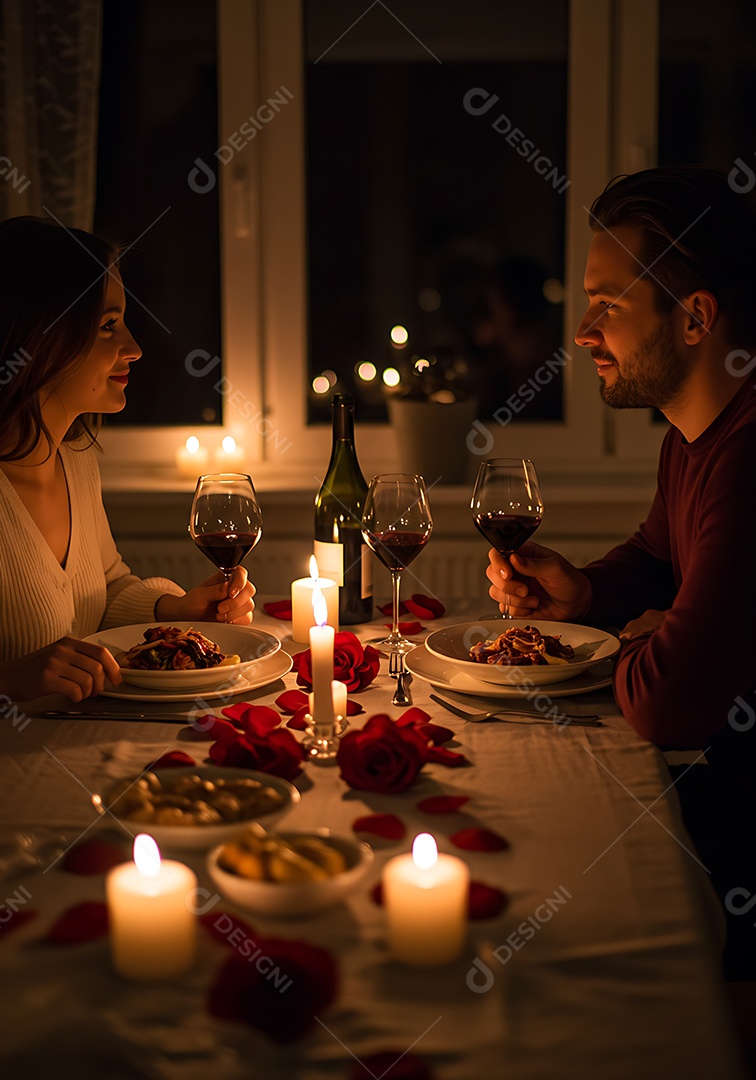 Um casal desfrutando de uma refeição em um ambiente íntimo e aconchegante