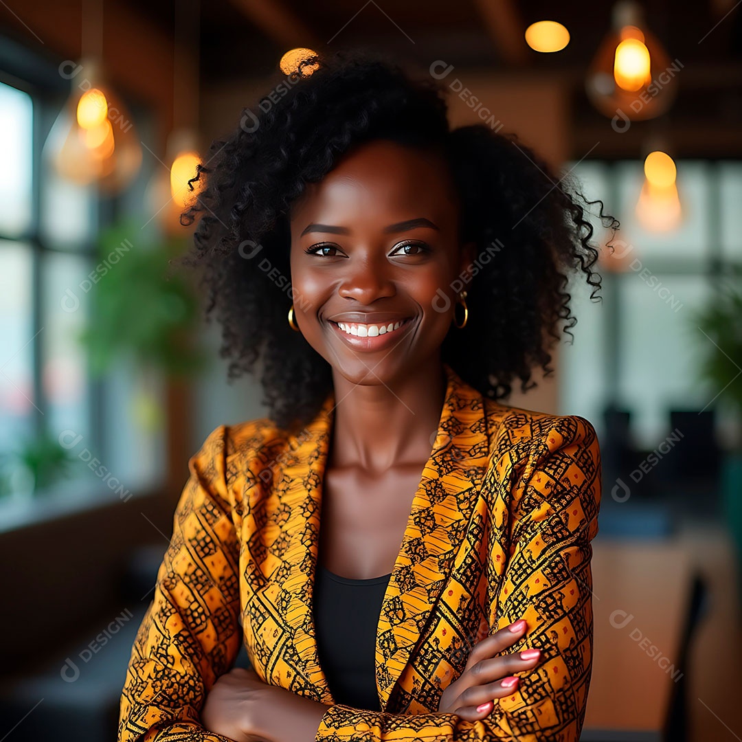 Linda mulher sorridente negra.