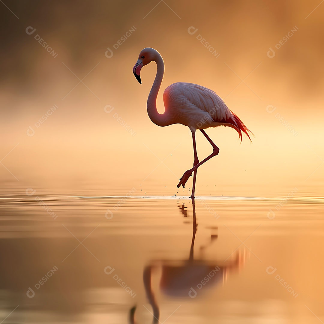 Imagem mostra um flamingo, uma ave aquática conhecida por sua coloração rosa vibrante e pernas longas.