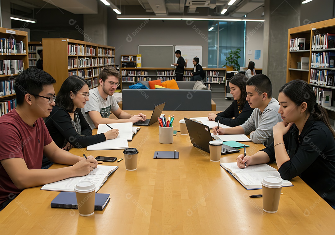 Pessoas jovens em uma biblioteca