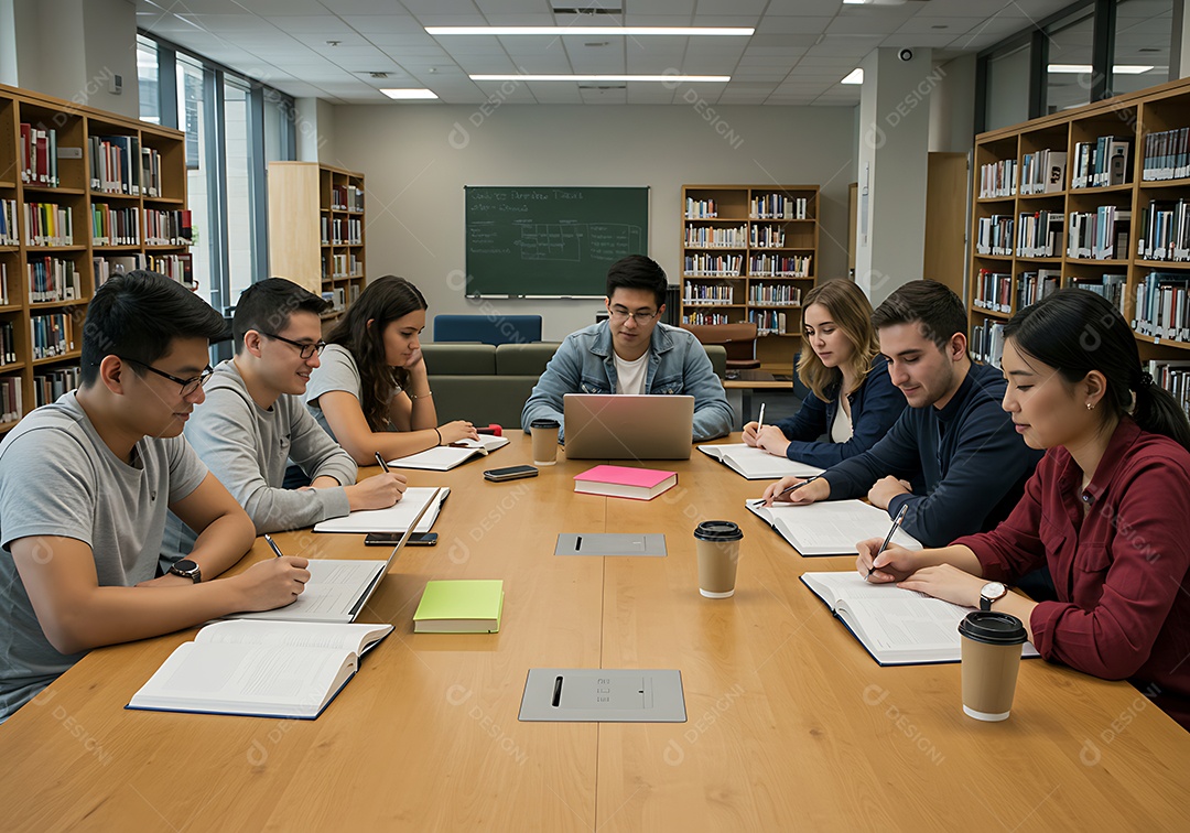 Pessoas jovens em uma biblioteca