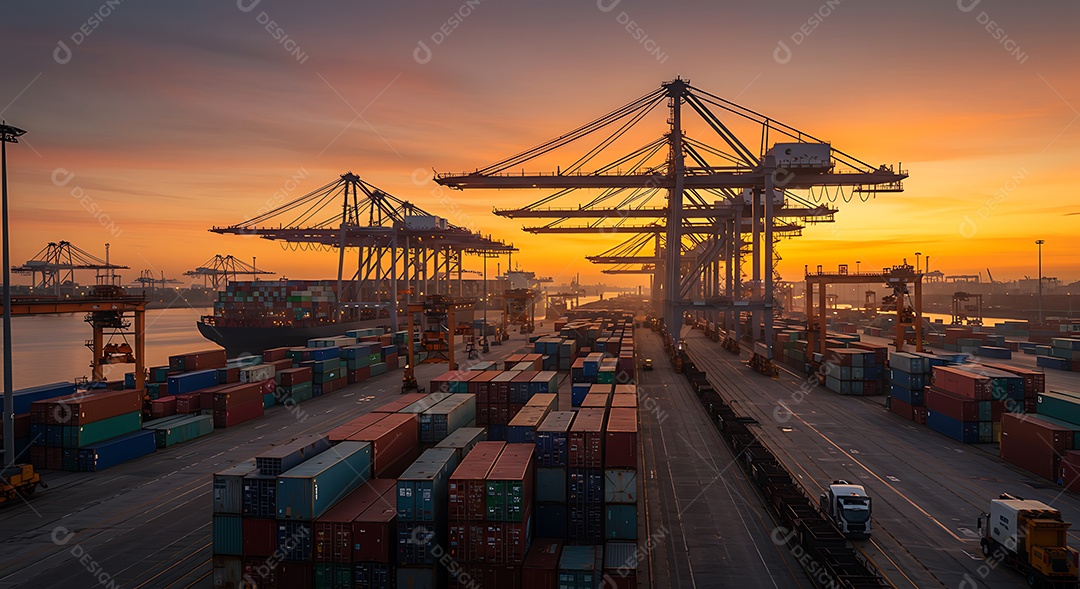 Guindaste carregando contêiner de carga para navio