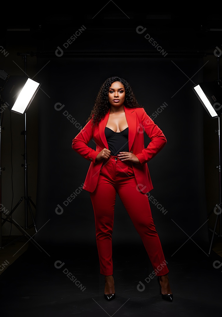 Linda mulher negra de cabelos cacheados