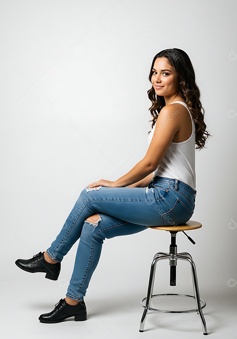 Linda mulher jovem sorridente fundo isolado