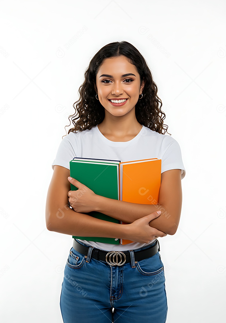 Linda mulher jovem sorridente fundo isolado