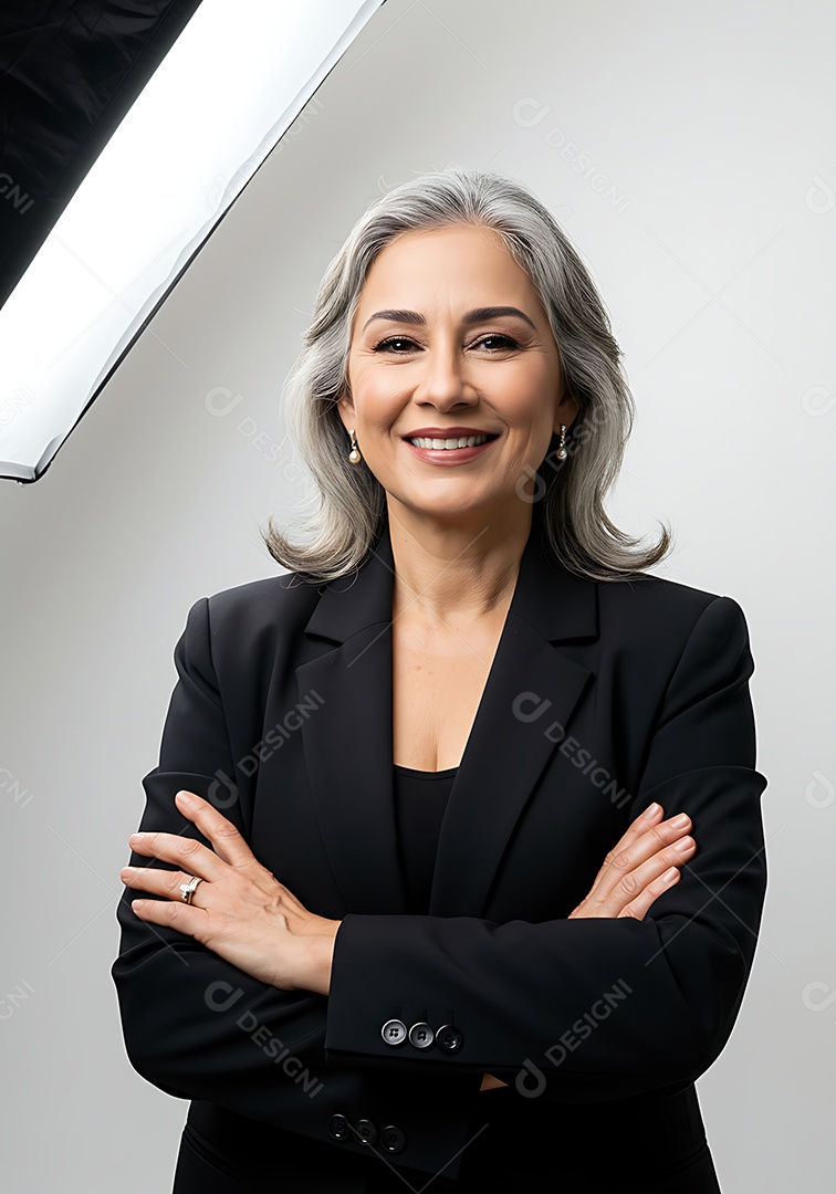 Linda mulher jovem sorridente meia idade fundo isolado