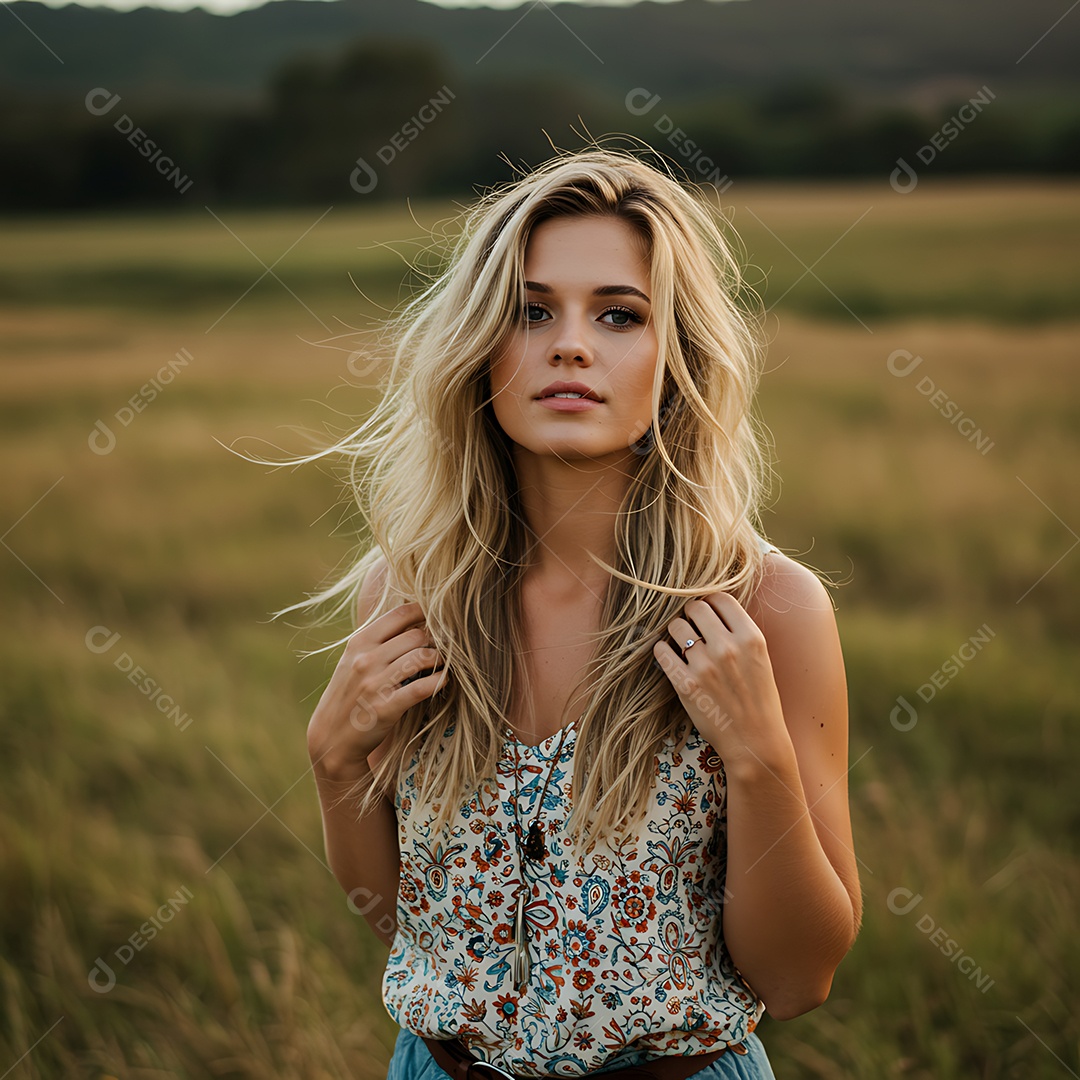 Linda mulher jovem sobre fundo floresta