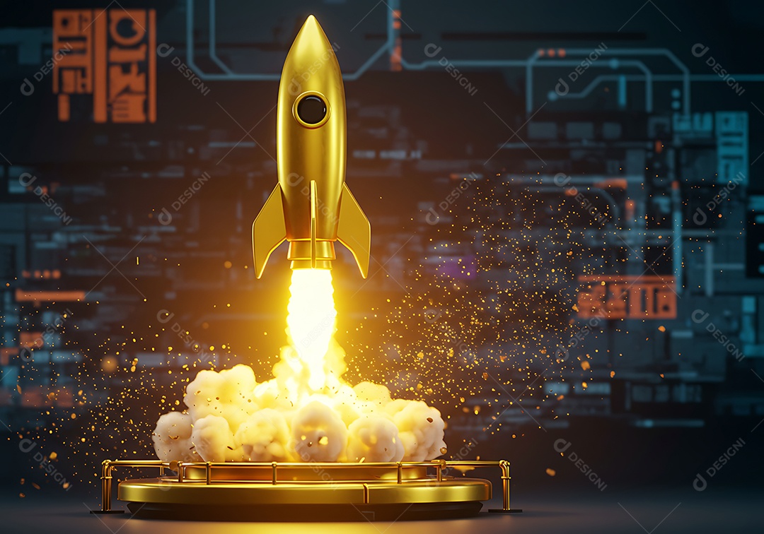 Imagem retrata o lançamento de um foguete