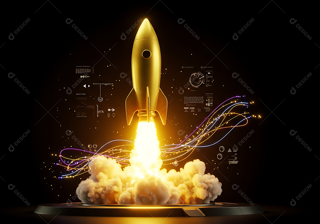 Imagem retrata o lançamento de um foguete